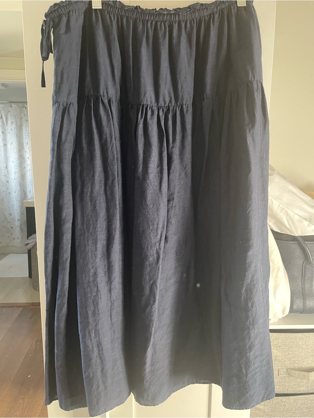 Wilfred Navy Tiered Maxi Skirt with Drawstring Waist